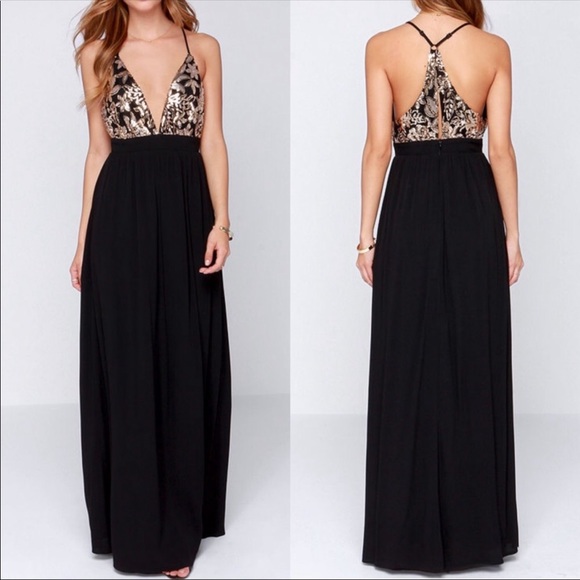 Lovers + Friends Dresses & Skirts - Lovers + Friends  Black Maxi With Gold Sequins